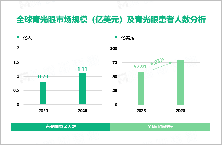 2023年全球青光眼市场规模达57.91亿美元，北美为主要发展区域